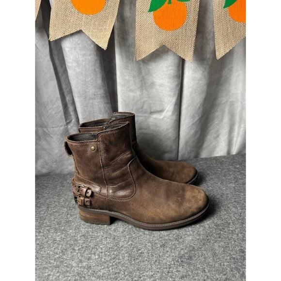 UGG Australia Orion Buckled Zip-Up Moto Buckle Leather Booties 1007769 Stout 9.5 - Picture 3 of 9